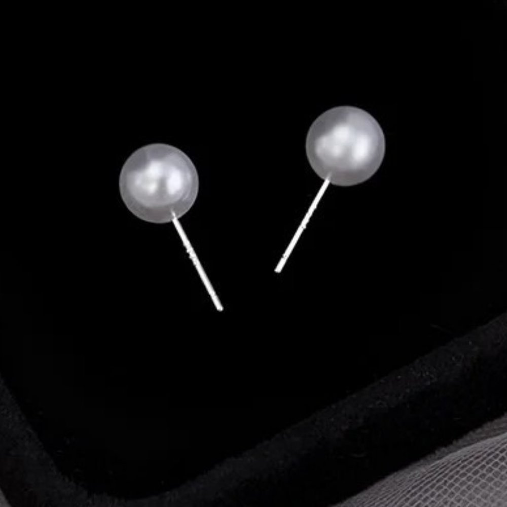 NEW White Round 8 mm Imitation Pearl Stainless Steel Stud Earrings